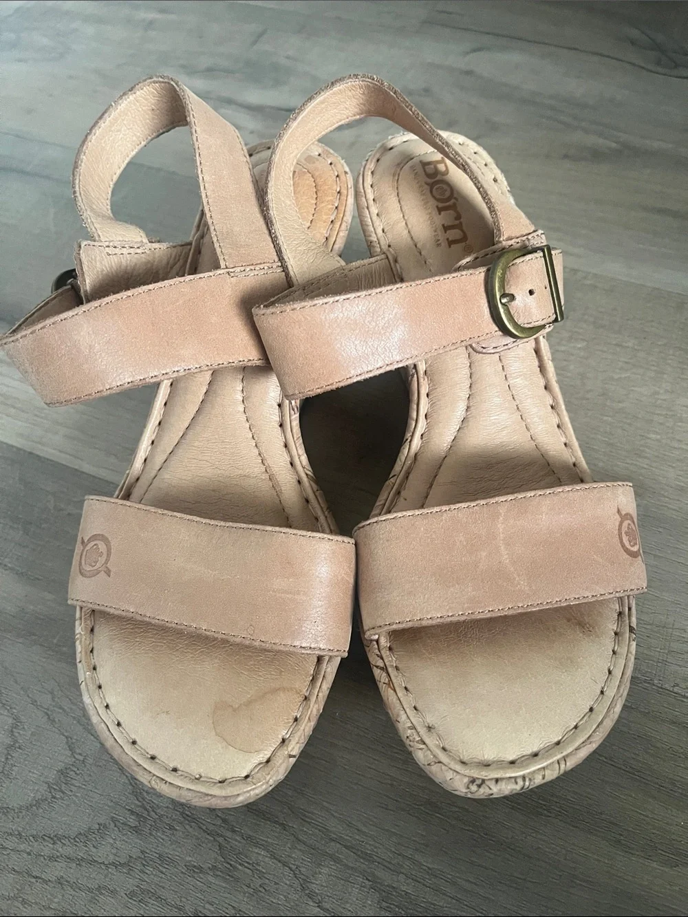 Born Tan Leather and Cork Wedge Sandals with Buckle Sustainable Eco Comfy Chic